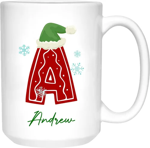 Vista 4 de Tazas de café con iniciales de Navidad 2025, taza con monograma, tazas de Navidad personalizadas con nombres, taza para niños, tazas de café, tazas