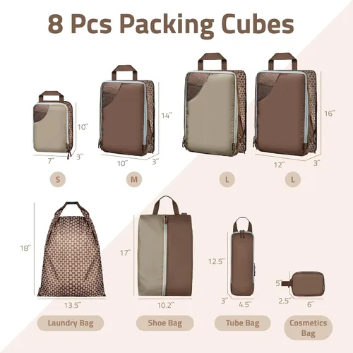 Vista 3 de Oriday Juego de 8 cubos de compresión para accesorios de viaje, bolsas expandibles para ropa, artículos de tocador, mochilas, elementos esenciales