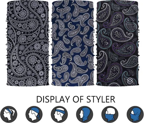Vista 4 de Polaina para el cuello, bufanda, bandana, cubierta de tubo, pasamontañas, diadema para hombres y mujeres