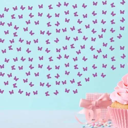 Vista 6 de PINKAAJ Confeti de mariposa, purpurina morada, 100 piezas, en forma de mariposa, ocasión de cumpleaños, material de papel