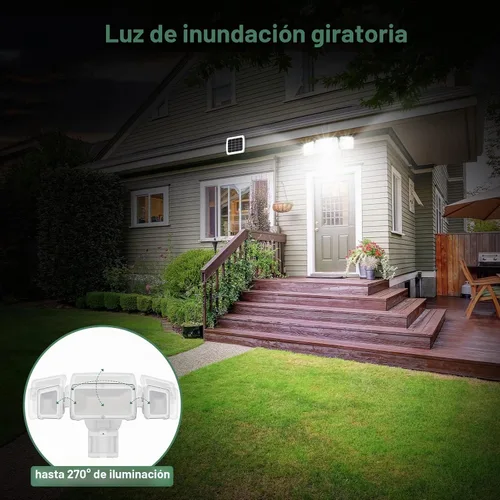 Vista 6 de GLORIOUS-LITE - Luz de seguridad solar para exteriores, luz LED solar de 1600LM con sensor de movimiento y 3 cabezales ajustables, 5500K Blanco