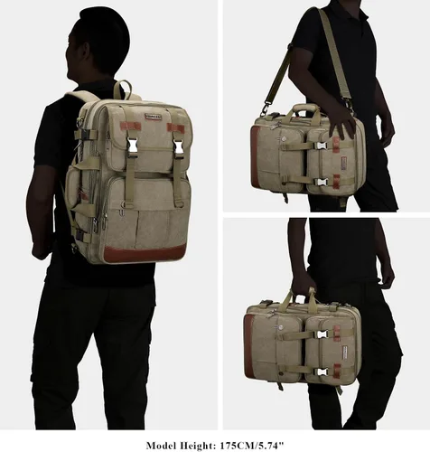 Vista 2 de WITZMAN Mochila de lona con puerto de carga USB, mochila de viaje grande, bolsa de viaje, bolsa de lona para portátil de 17 pulgadas para hombres