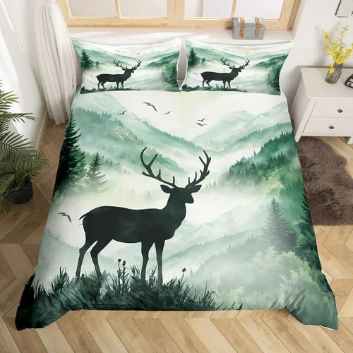 Vista 44 de Funda de edredón de oso de caza, tamaño individual, juego de ropa de cama rústica de animales del bosque para niños y niñas, funda de edredón a Oso