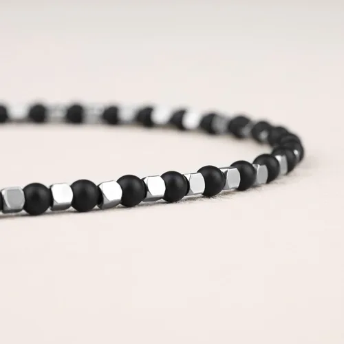 Vista 6 de GAVU Pulsera de cuentas de cristal con cierre de acero inoxidable para hombre