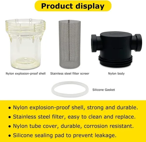 Vista 4 de Fermtech Pre filtro de malla Mini filtro de malla Filtro de cerveza en línea Infusor de 65 micrones - 3/8 "Funciona con/Mini 2/Jet/Super
