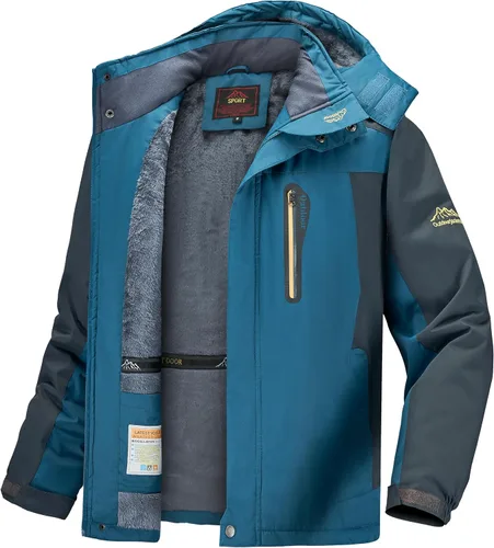 Vista 9 de Chaqueta de esquí de invierno para hombre, cálida e impermeable, forro polar, abrigo de nieve con capucha y resistente al viento, impermeable