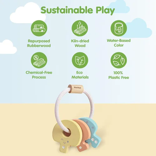 Vista 3 de PlanToys® Juguete sensorial Montessori de madera pastel para recién nacidos