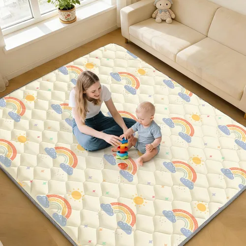 Vista 12 de Tapete de juego de 47 x 47 pulgadas para corralito – Tapetes de juegos de espuma gruesa y suave para bebés y niños pequeños – Tapetes de juego