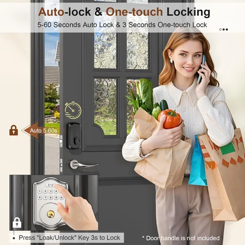 Vista 4 de Cerradura de puerta de entrada sin llave con código, guía de voz para teclado electrónico, cerraduras inteligentes para puerta delantera, fácil