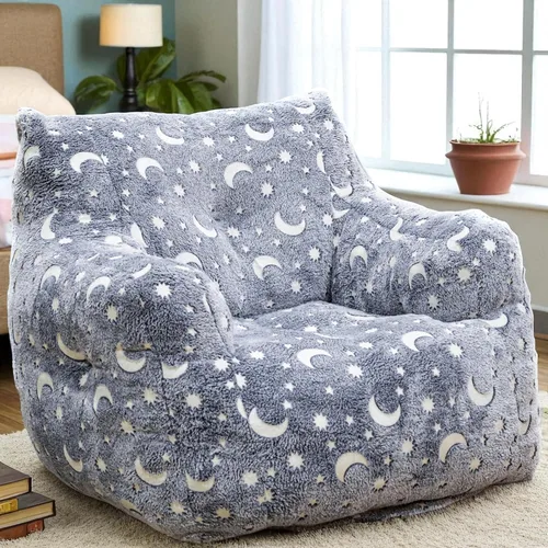 Vista 10 de Silla Puf con Relleno, Cómodas Sillas Puf de Piel Sintética para Adolescentes, Adultos, Dormitorio, Sala de Estar, Lectura - Arcoíris Colorido