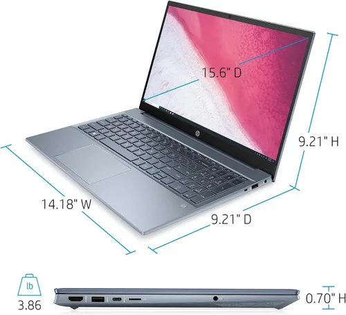 Vista 4 de HP 2022 - Laptop Pavilion IPS FHD 1080P de 15.6 pulgadas, AMD Ryzen 7-5700U de 8 núcleos (hasta 4.3 GHz, Beat i7-1180G7), 64 GB de RAM, SSD NVMe