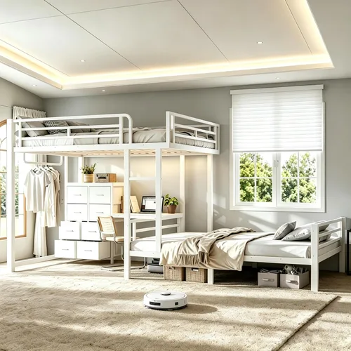 Vista 3 de Bellemave Full Over Full Bunk Bed with Desk & 8 Storage Drawers, Sturdy Steel Bunk Bed Frame with Detachable Hanging USB & Hanging Rod for Kids