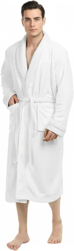 Vista 14 de NY Threads - Bata de baño de lujo en polar suave para hombre, bata de spa para hombre Negro