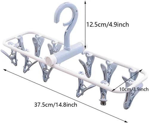 Vista 2 de ZACI - Paquete de 2 estantes de secado de ropa, 12 clips, soporte plegable para calcetines y ropa interior, colgador de plástico