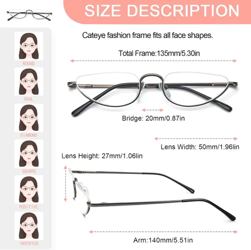 Vista 2 de Lentes de lectura de media luna para hombres y mujeres, lentes de montura metálica con bisagra de resorte