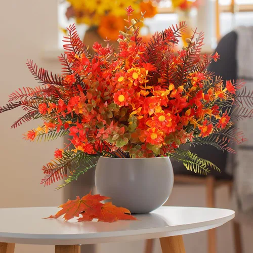 Vista 6 de Geosar 24 paquetes de flores artificiales de otoño para exteriores, resistentes a los rayos UV, flores amarillas y naranjas, flores falsas