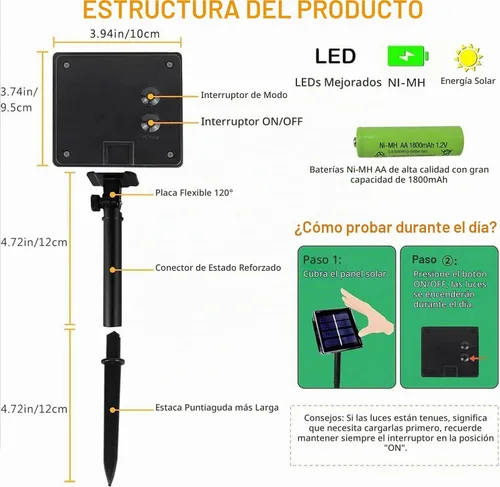 Vista 5 de KAQ - Juego de 200 luces solares LED para exteriores, impermeables, multicolor Total 66FT Flexible Wire With Bright LEDs, 8 Twinkle Modes with