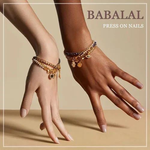 Vista 7 de BABALAL Uñas postizas a presión de almendra, uñas postizas de longitud media, uñas acrílicas brillantes, color azul, francesas, con pegamento, 24