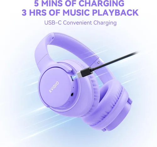 Vista 7 de KVIDIO Auriculares Bluetooth, auriculares inalámbricos con micrófono, tiempo de funcionamiento de 65 horas, auriculares sobre la oreja