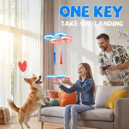Vista 6 de Dron para niños y adultos, 3 baterías de tiempo de vuelo de 24 minutos, cuadricóptero RC anticolisión con luz LED, retención de altitud, regalos