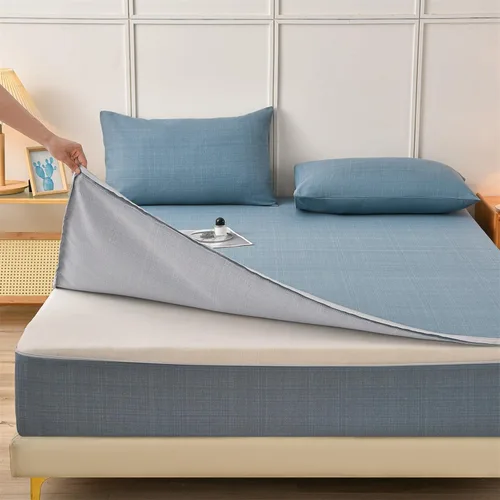 Vista 6 de 6-Sided Fully Encased Mattress Cover with Zip-Off Removable Top Blue