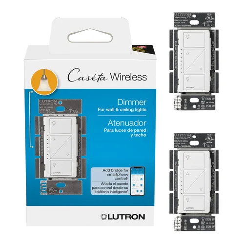 Vista 38 de Lutron Caseta - Interruptor de atenuación inteligente original (requiere Lutron Smart Hub), para luces LED, 150 vatios, un solo polo/3 vías, no Negro