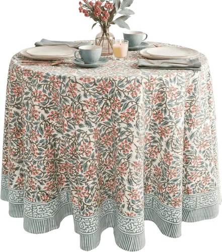 Vista 24 de ATOSII Mantel 100% algodón, Amara, floral, hecho a mano, rectangular, de lino, para cocina, comedor, fiestas, bodas, exteriores, picnics, Pascua