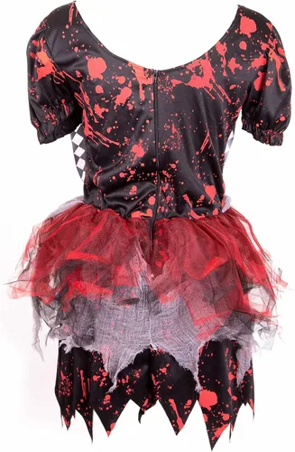 Vista 2 de Disfraz de payaso loco de Halloween - Vestido espeluznante de circo para mujer, Rojo