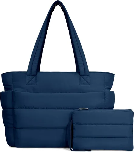 Vista 21 de TOPDesign Bolsa Tote Acolchada para Mujer, Bolso de Mano Ligero Inflado con Compartimentos, Bolsa de Hombro Acolchada para Trabajo, Viajes, Gimnasio