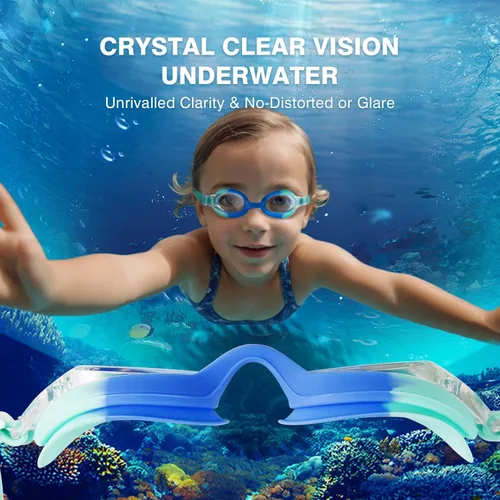 Vista 6 de Paquete de 2 gafas de natación para niños pequeños de 6 a 14 (8 a 12), protección UV antivaho sin fugas, gafas de natación para niños y niñas