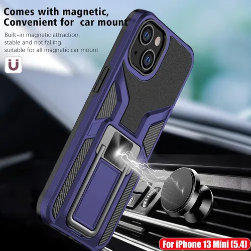 Vista 5 de Funda resistente para iPhone 13 Mini, resistente a los golpes, de grado militar, doble protección (TPU+PC), sólida y duradera, funda magnética