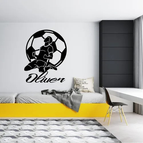 Vista 18 de Calcomanía personalizada con jugador de fútbol que pasa una pelota y una pelota enorme, decoración de fútbol de larga duración para la habitación