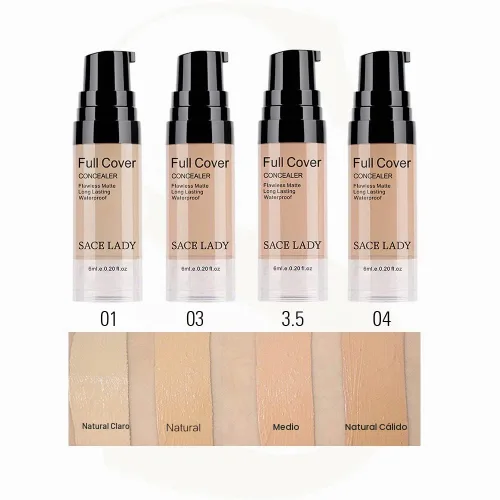 Vista 5 de Kit de maquillaje corrector de cobertura completa impermeable con esponja de imprimación, base líquida mate para cara, ojos y cubierta de cicatrices