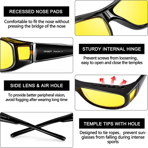 Vista 4 de URUMQI Gafas de conducción de visión nocturna para hombres y mujeres, lentes polarizados antirreflejos, lentes de alta definición amarillas