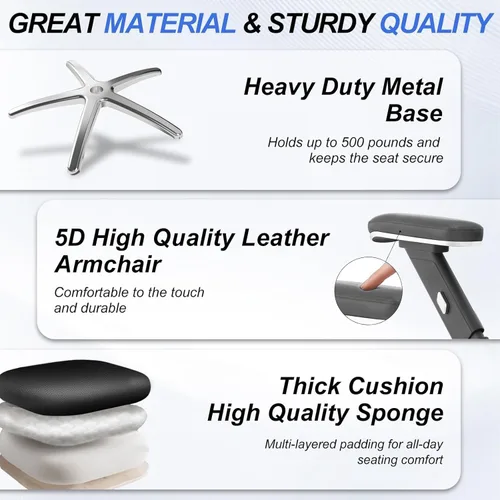 Vista 7 de Silla de oficina ergonómica de 750 libras, sillas de oficina grandes y altas mejoradas para personas pesadas, silla de escritorio de malla