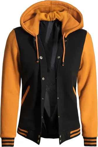 Vista 2 de Decrum Chaqueta Varsity con capucha para mujer, chaquetas ligeras Letterman Highschool Baseball Bomber para mujer