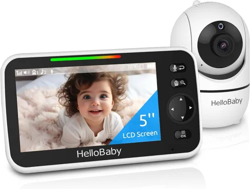 Vista 9 de HelloBaby Monitor de Bebé Mejorado de 5'' con Batería de 30 Horas, 2 Cámaras Pan-Tilt-Zoom, Rango de 1000 pies Monitor de Video y Audio para Bebé