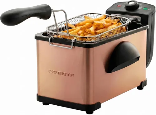 Vista 9 de OVENTE Freidora eléctrica, capacidad de 0.9 L, 840 W con temperatura ajustable, tapa de bloqueo, cesta extraíble y asas de tacto frío, freidora