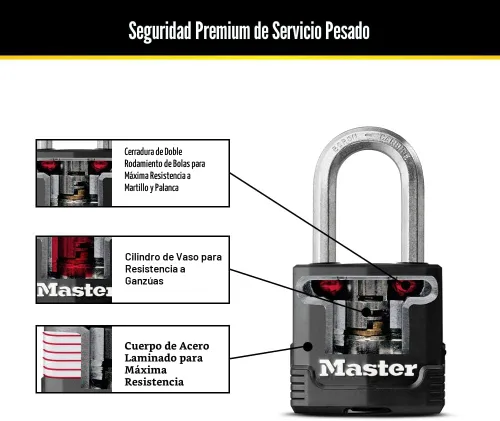 Vista 5 de Master Lock Magnum Candado para Exteriores de Servicio Pesado con Llave, Cuerpo Resistente a la Intemperie y Grillete Resistente a Cortes hacen que