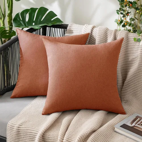 Vista 16 de MIULEE - Paquete de 2 fundas de almohada decorativas para exteriores, impermeables, sólidas, de imitación de lino, para jardín, casa de campo, Azul