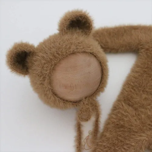Vista 7 de Vemonllas Accesorios de fotografía para recién nacidos, trajes para niños y niñas, gorro de oso mohair y mameluco con pies, conjunto de disfraz