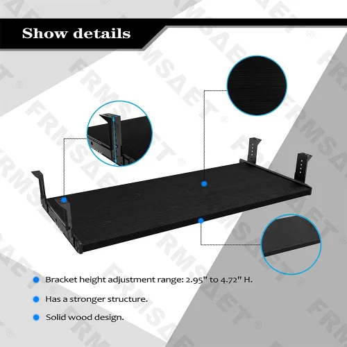 Vista 2 de FRMSAET Accesorios para Muebles Productos de Oficina Conjuntos de Hardware 20/24/30 pulgadas Bandeja para Teclado Soporte de Madera para Debajo