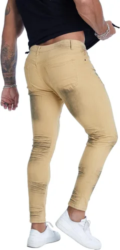 Vista 5 de Jeans rasgados para hombre, ajustados y elásticos para hombre, pantalones de mezclilla de pierna cónica