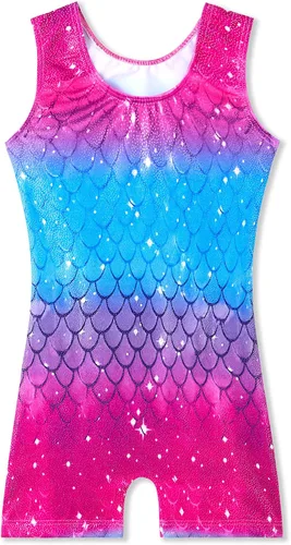 Vista 2 de TENVDA Gymnastics Leotards for Girls 2-12 Years Old Sparkly Multicolor Kids Tumbling Biketards Unitard