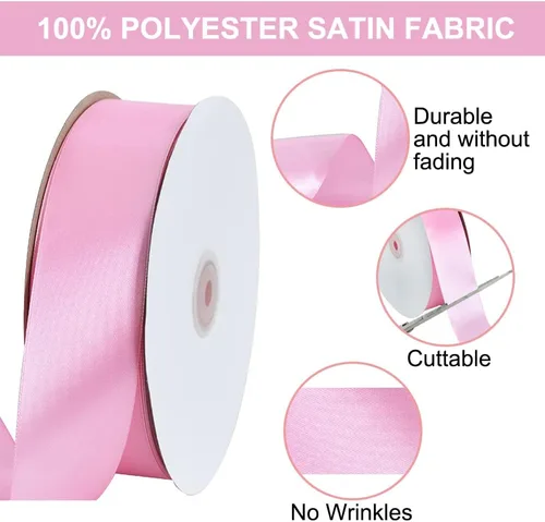 Vista 3 de TONIFUL 1-1/2 Pulgadas (40mm) x 100 Yardas Cinta de Satén Rosa Bebé Ancha de Tela Sólida para Envolver Regalos, Cinta para Silla, Día de San