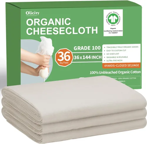 Vista 15 de Olicity - Paños de muselina para queso de grado 90, 27 pies cuadrados, paño de queso reutilizable con bordes cerrados de algodón sin blanquear