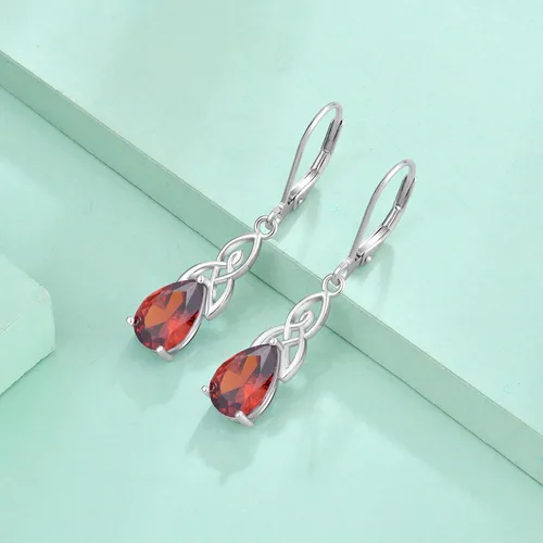 Vista 5 de Starchenie Aretes colgantes de nudo celta para mujer, plata de ley 925, aretes de piedra natal