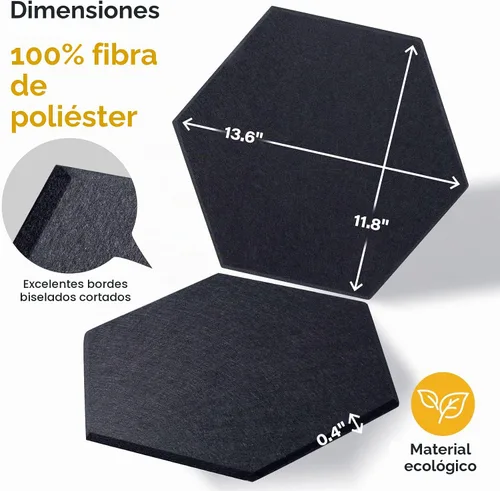 Vista 6 de Paquete de 12 paneles acústicos de pared insonorizados de 14 x 12 x 0.4 pulgadas, paneles absorbentes de sonido con autoadhesivo, tablero de fieltro