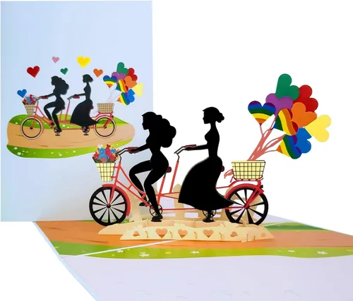 Vista 10 de iGifts And Cards Tarjeta emergente de corazón lesbiana 3D – Escultura de amor es amor para el mes del orgullo, salir y día de San Valentín – Regalo