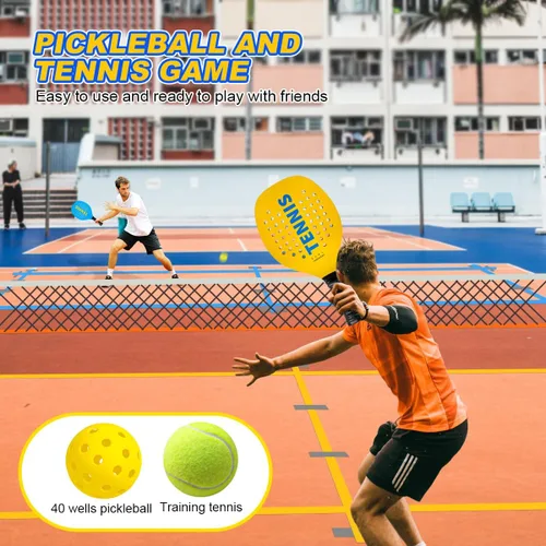 Vista 5 de Pandahero Juego de raqueta de tenis para jugar al aire libre, 4 paletas, 8 pelotas, juego de playa y césped, diversión familiar para adultos
